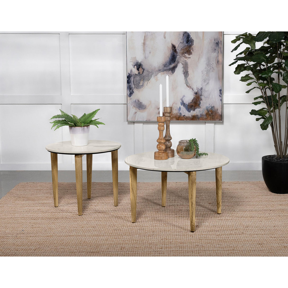 Coaster Furniture Aldis 703718 Round Marble Top Coffee Table - White and Natural IMAGE 4