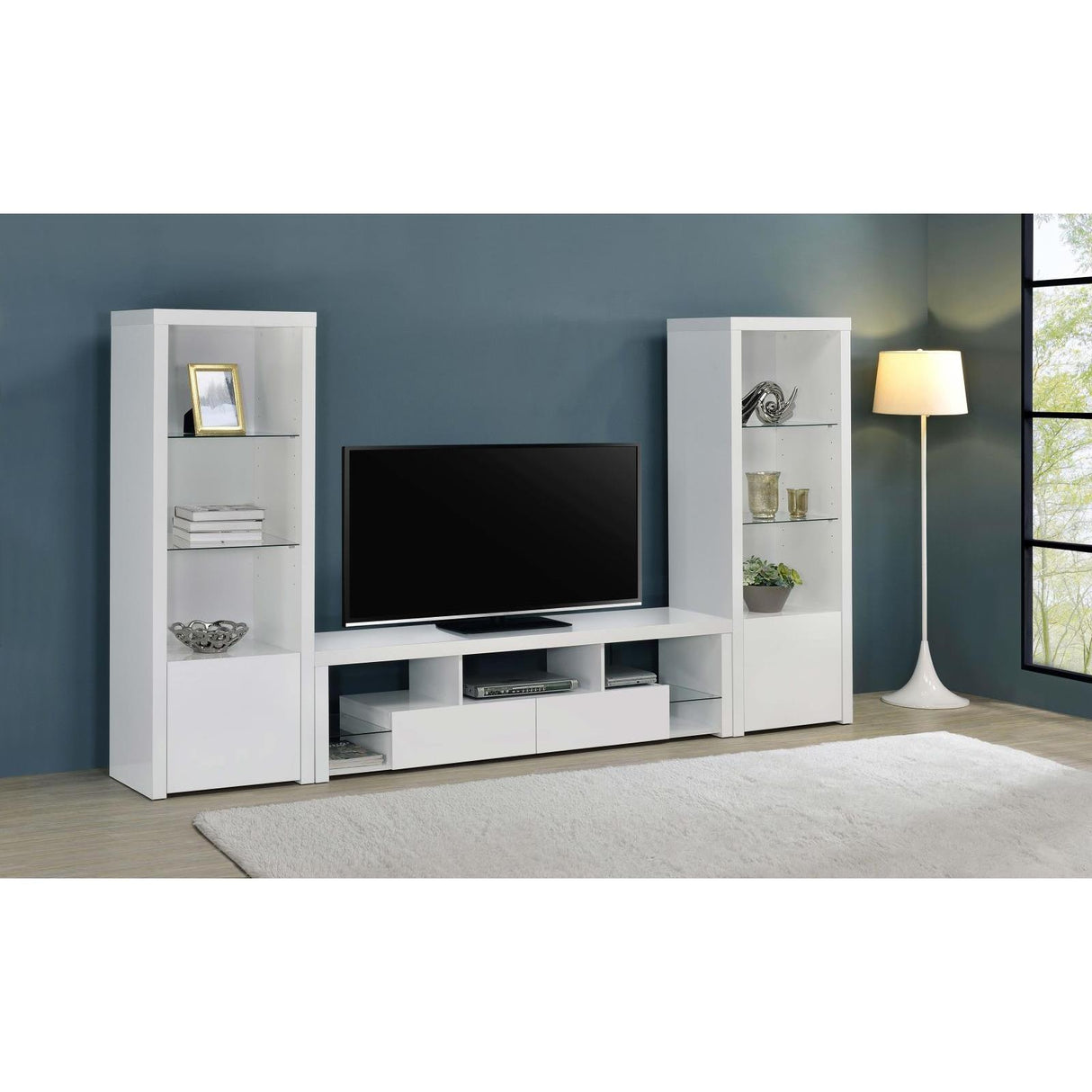 Coaster Furniture Jude 704254 3-shelf Engineered Wood Media Tower - High Gloss White IMAGE 8