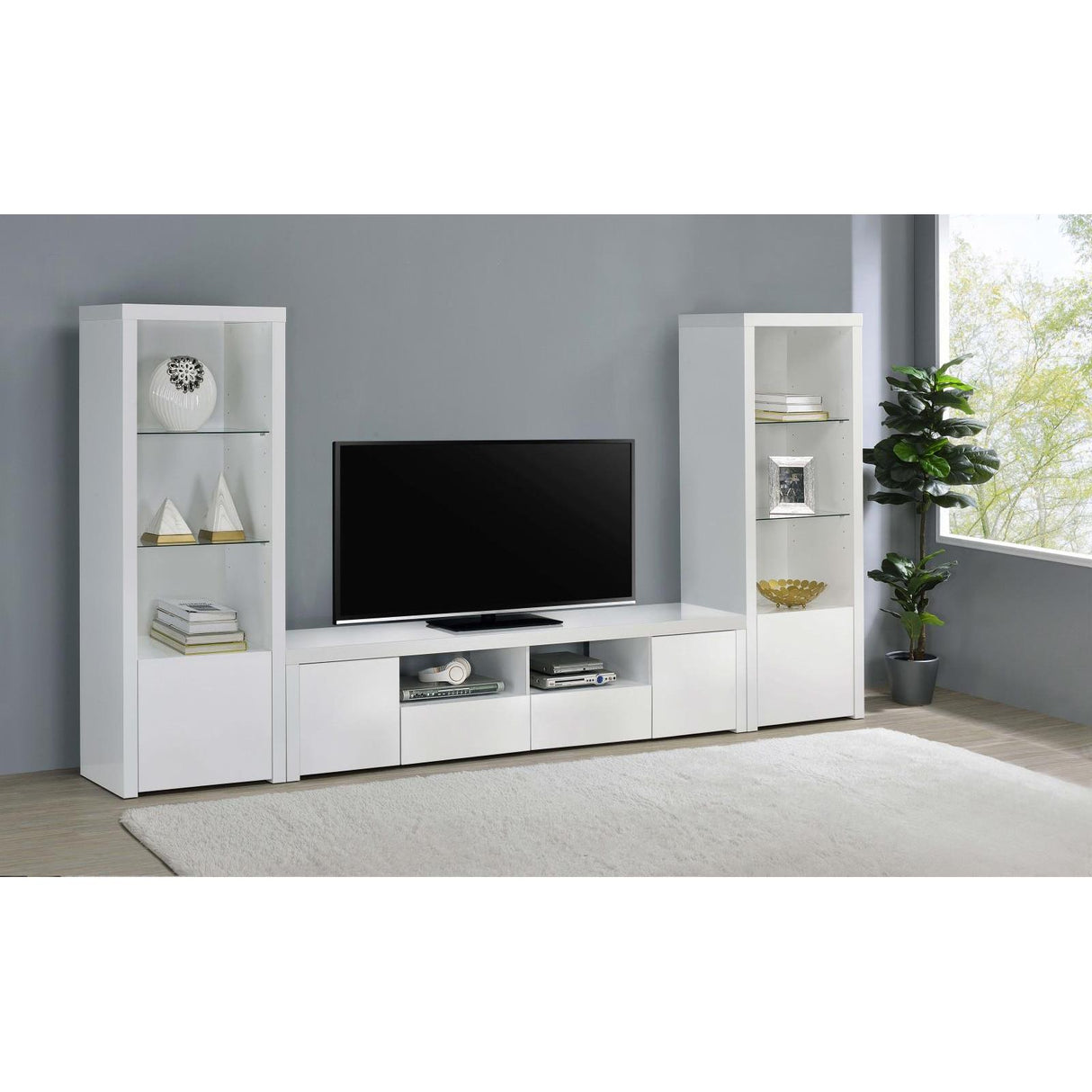 Coaster Furniture Jude 704254 3-shelf Engineered Wood Media Tower - High Gloss White IMAGE 9