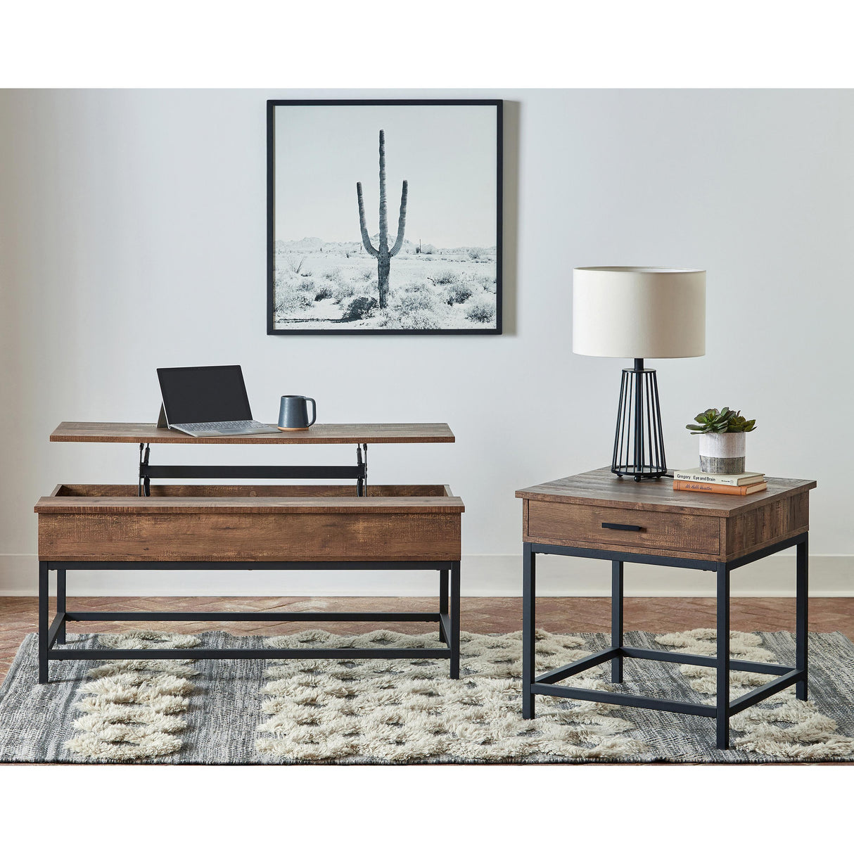 Coaster Furniture Byers 723777 1-Drawer Square Engineered Wood End Table - Brown Oak IMAGE 2