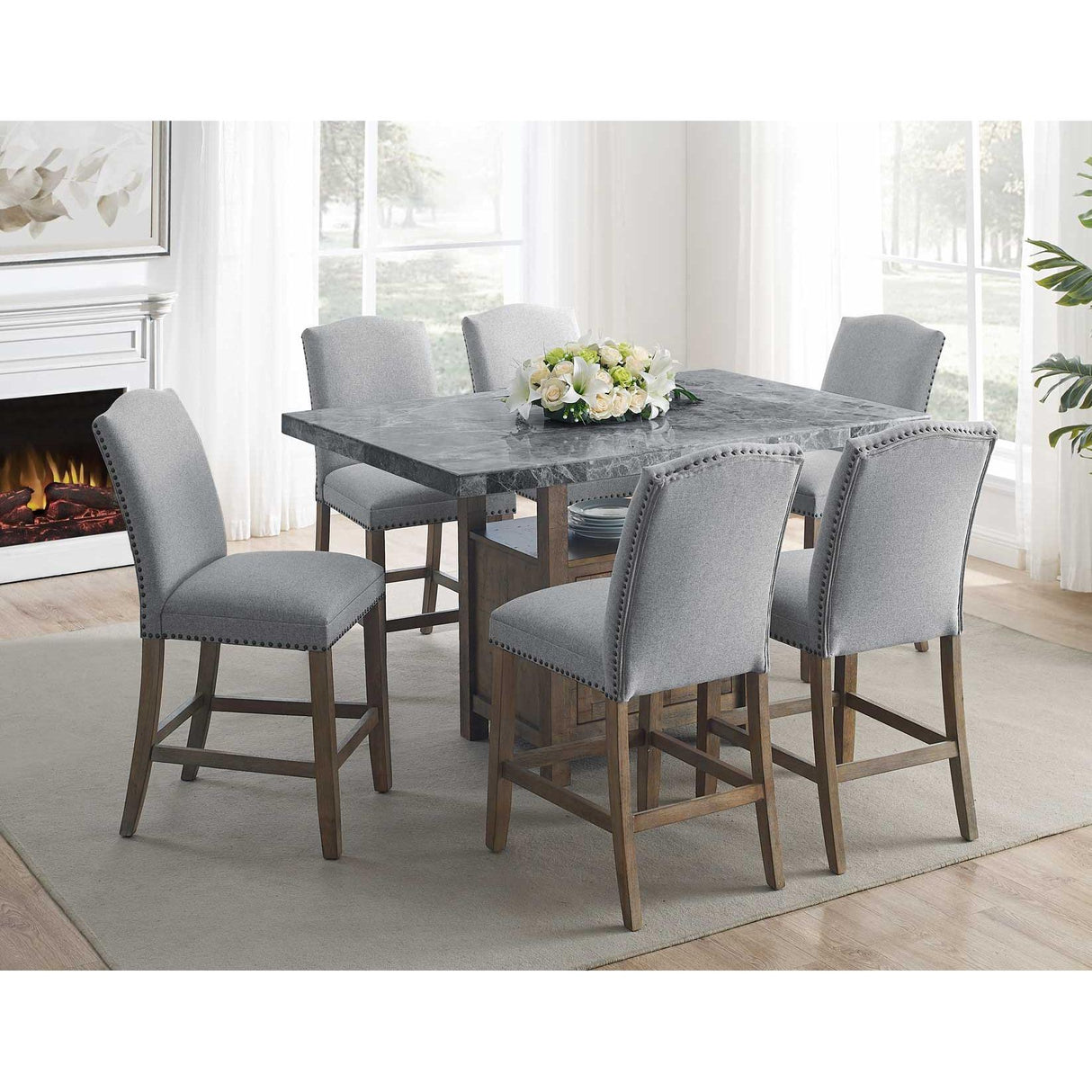 Steve Silver Furniture Grayson GS600 60-inch Grey Marble Counter Storage Table IMAGE 2
