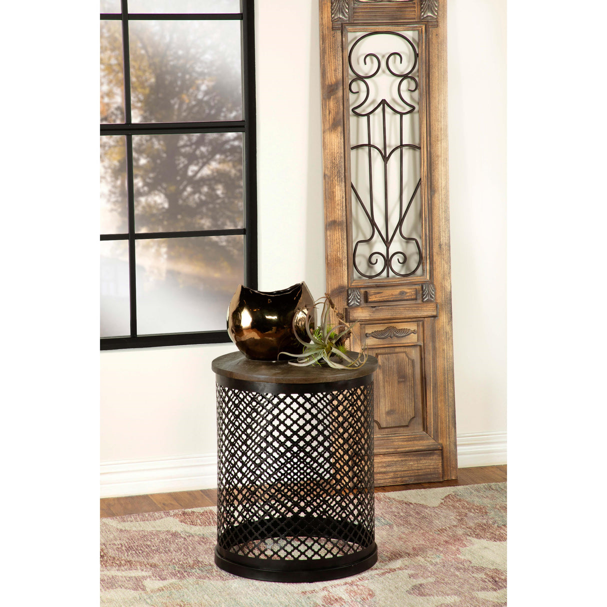 Coaster Furniture Aurora 935990 Round Drum Base Accent Side Table - Natural and Black IMAGE 3