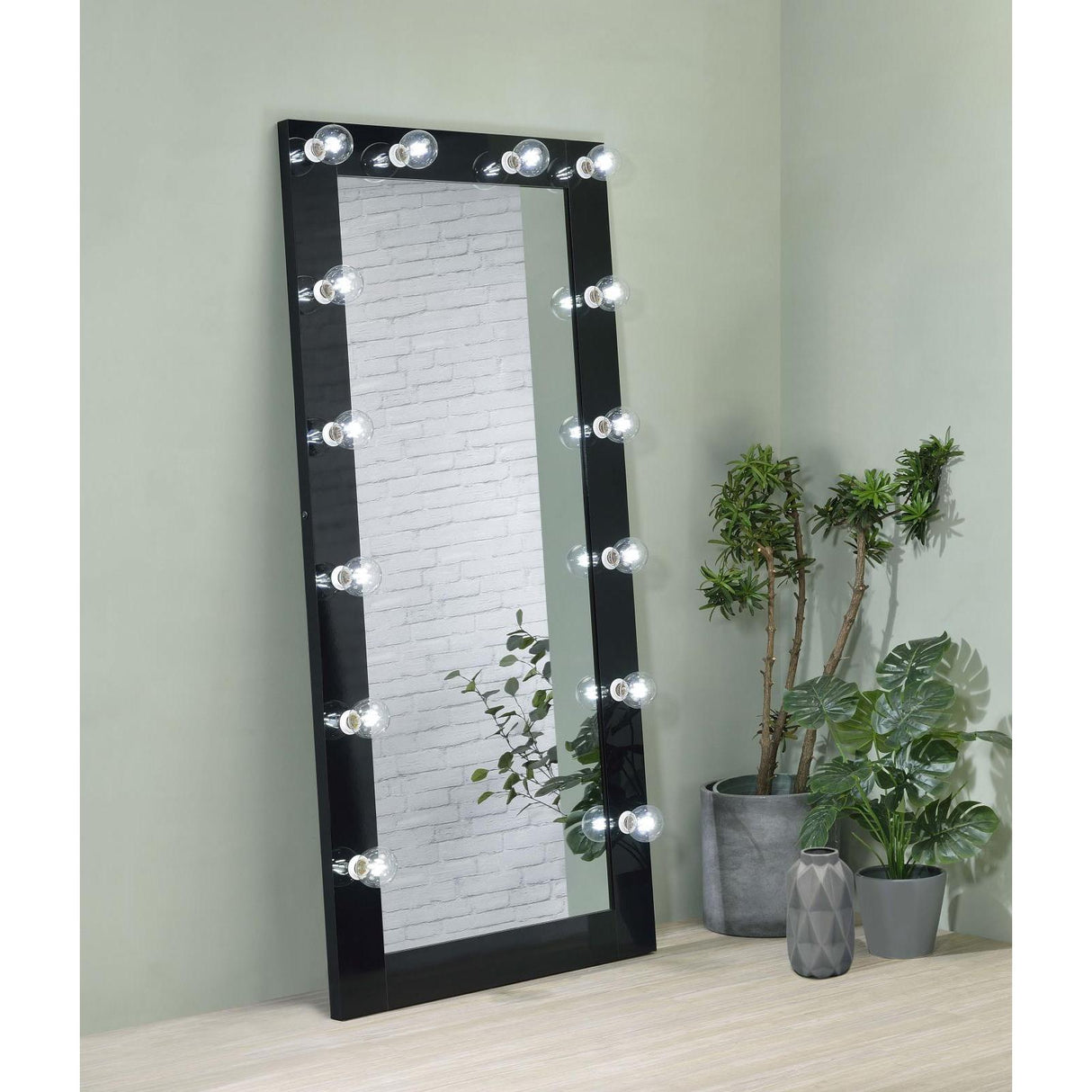 Coaster Furniture Zayan 969557 32 x 71 Inch Floor Mirror LED Lighting - Black Gloss IMAGE 2