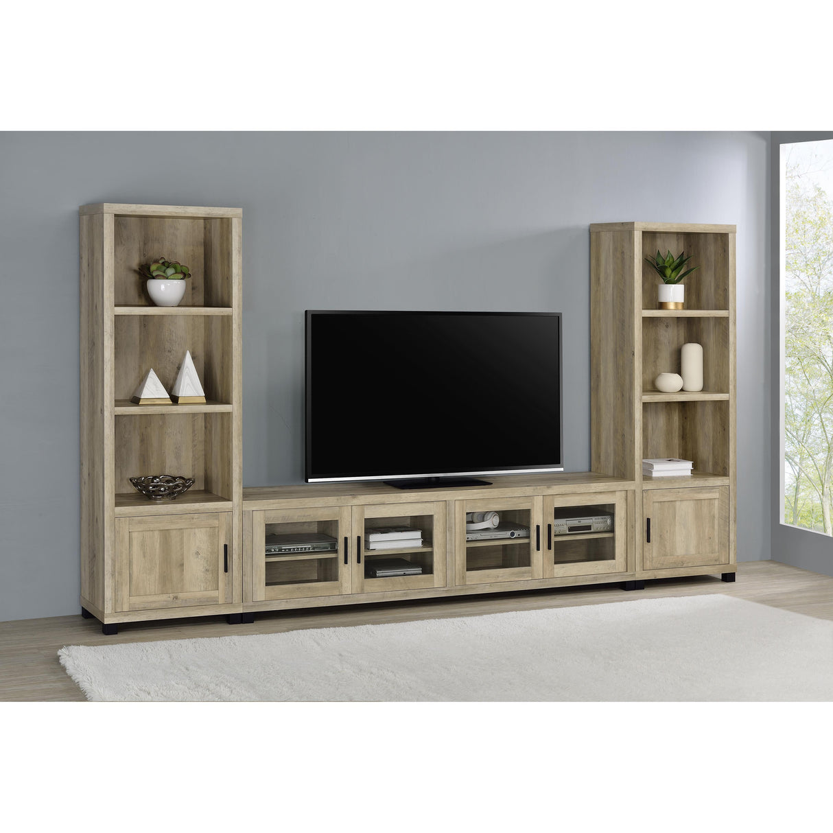 Coaster Furniture Sachin 736283-SET 3-piece Entertainment Center with 79" TV Stand - Antique Pine IMAGE 17