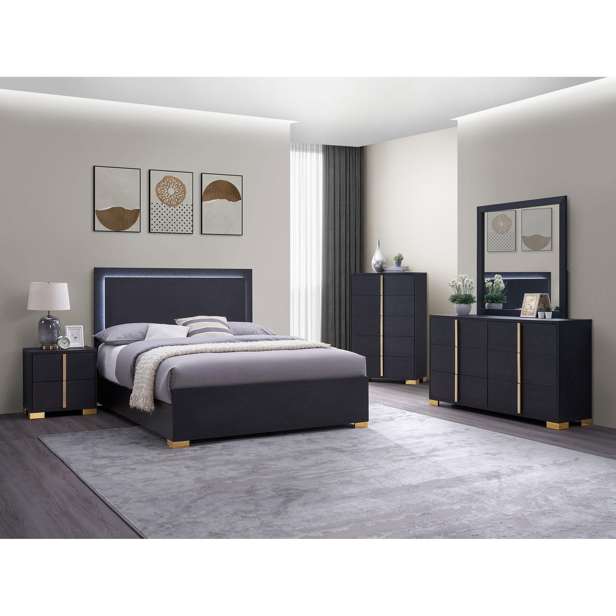 Coaster Furniture Marceline 222831F Wood Full LED Panel Bed - Black IMAGE 5