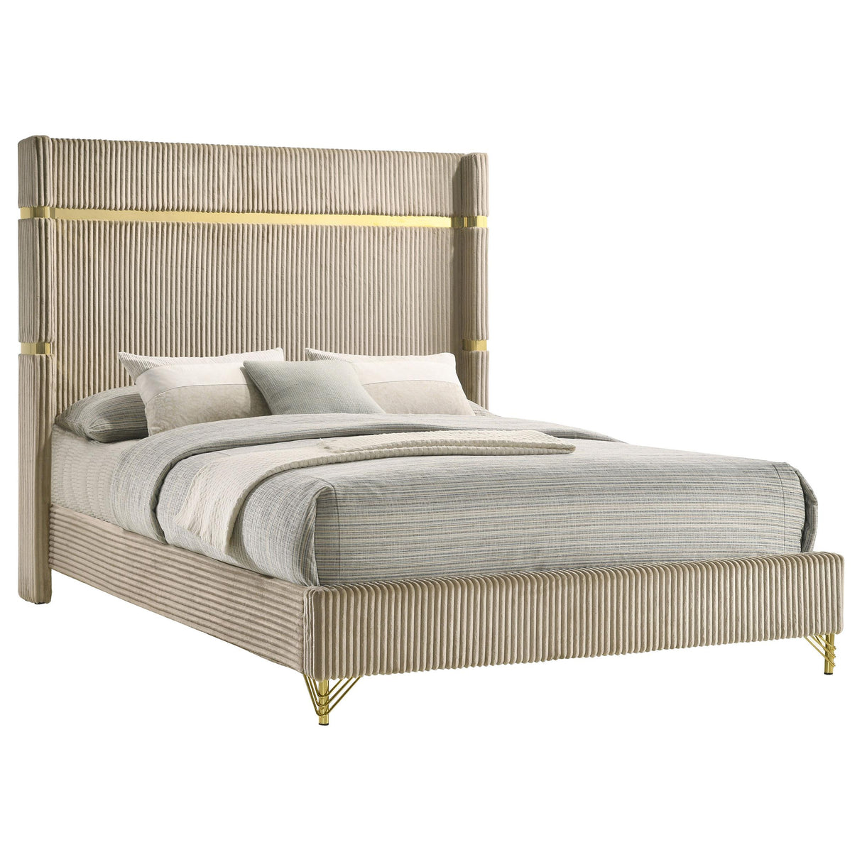 Coaster Furniture Lucia 224731KE 61-inch Upholstered Eastern King Wingback Bed - Beige IMAGE 4