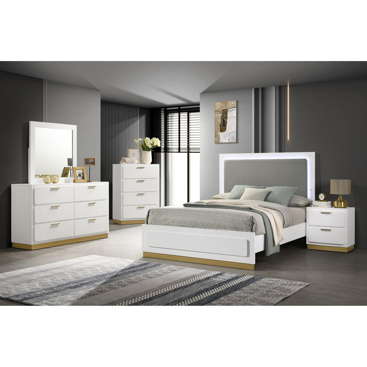 Coaster Furniture Caraway 224771KW Wood California King LED Panel Bed - White IMAGE 5
