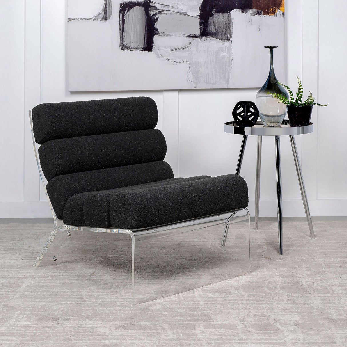 Coaster Furniture Serreta 903162 Boucle Upholstered Armless Acrylic Chair - Black IMAGE 2