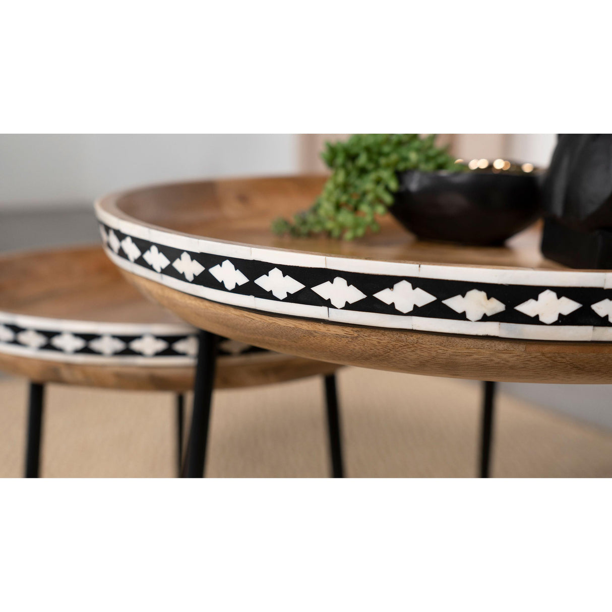 Coaster Furniture Ollie 930193 2-piece Solid Wood Bone Inlay Nesting Table - Natural IMAGE 9