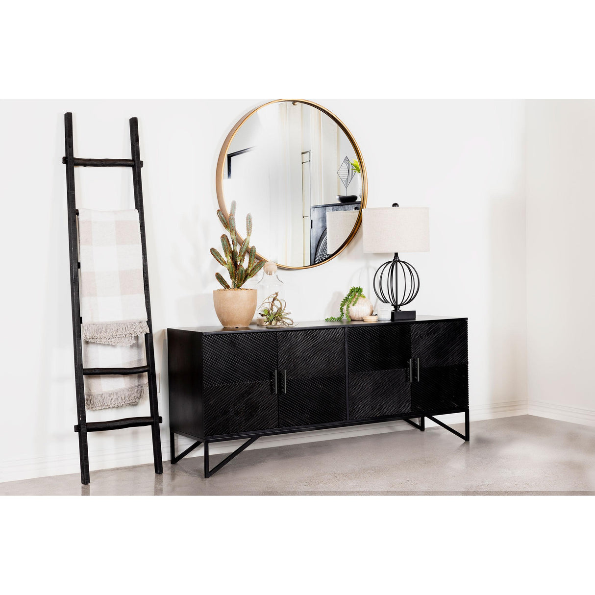 Coaster Furniture Riddell 959631 4-door Wood Reeding Accent Cabinet - Matte Black IMAGE 2