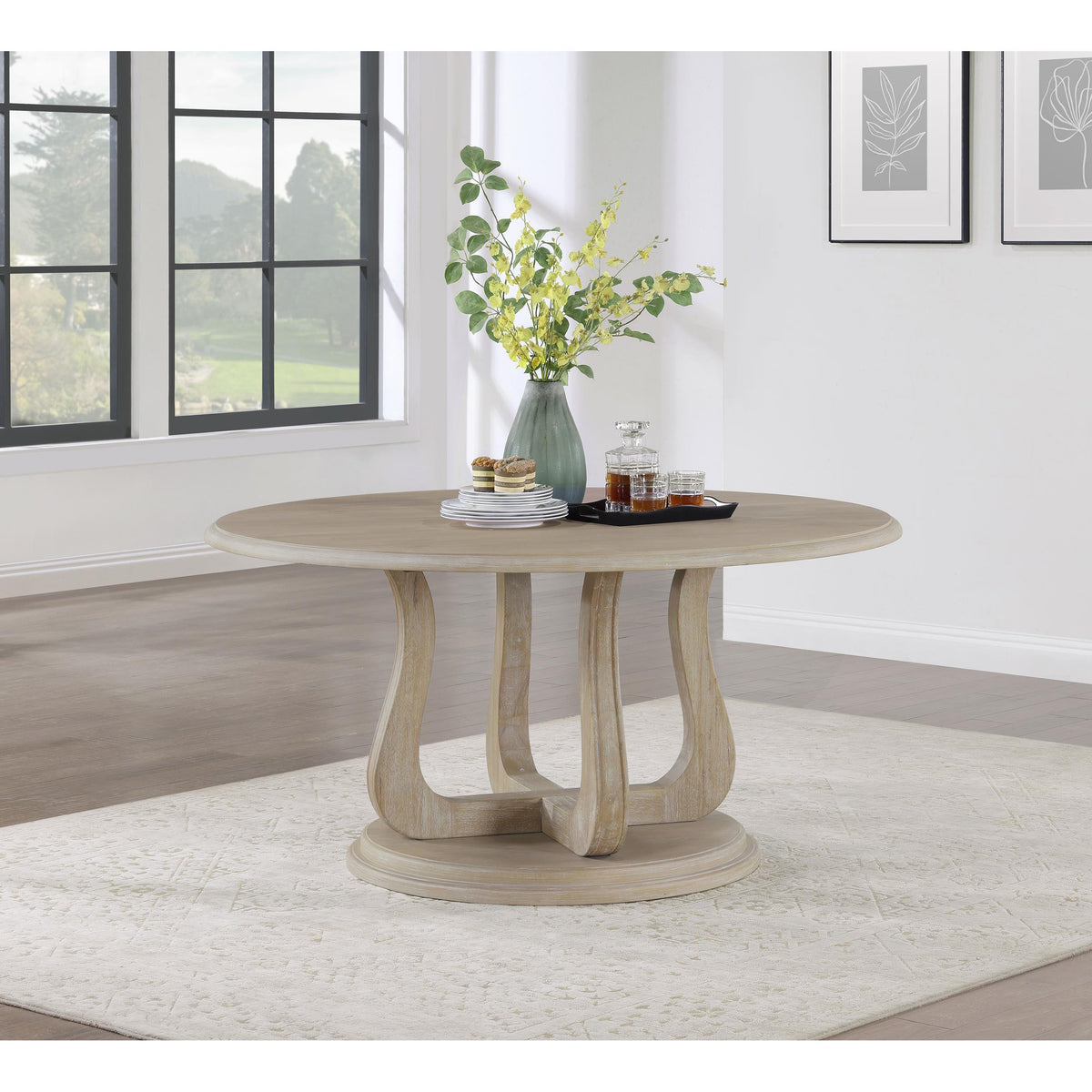 Coaster Furniture Trofello 123120 Round 60-inch Pedestal Dining Table - White Washed IMAGE 3