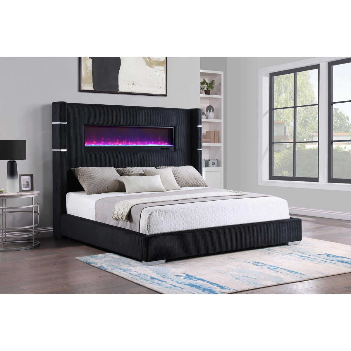 Coaster Furniture Tisdall 306031KW Upholstered Cal King Flame Visualizer Bed - Black IMAGE 4