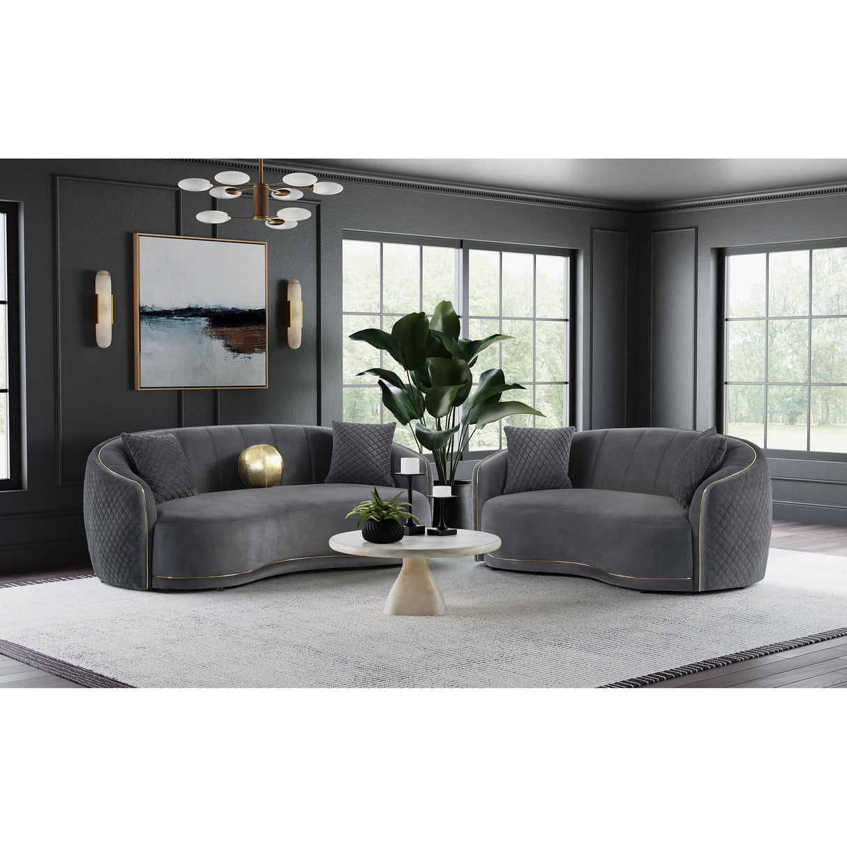 Coaster Furniture Brookside 504844 Velvet Upholstered Curved Sofa - Dark Grey IMAGE 10