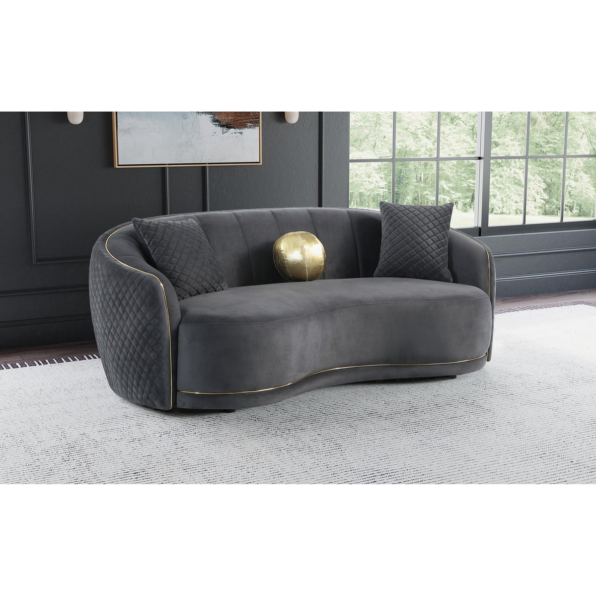 Coaster Furniture Brookside 504844 Velvet Upholstered Curved Sofa - Dark Grey IMAGE 9