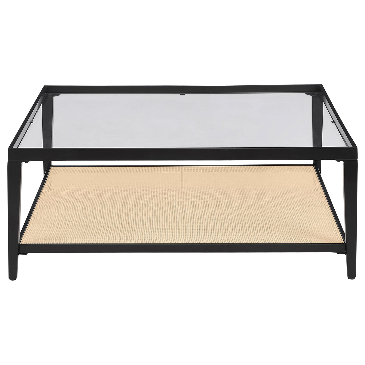 Coaster Furniture Amherst 710658 Glass Top Metal with Cane Shelf Coffee Table - Black IMAGE 3