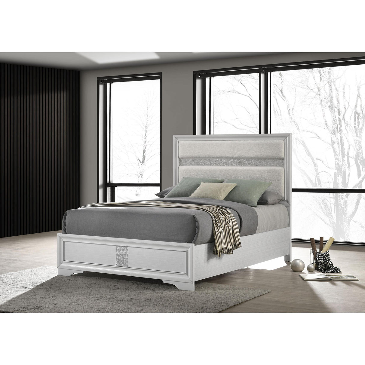 Coaster Furniture Miranda 205110Q 54-inch Upholstered Queen Panel Bed - White IMAGE 2