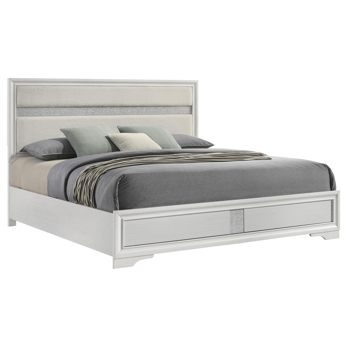 Coaster Furniture Miranda 205110KE 54-inch Upholstered Eastern King Panel Bed - White IMAGE 3