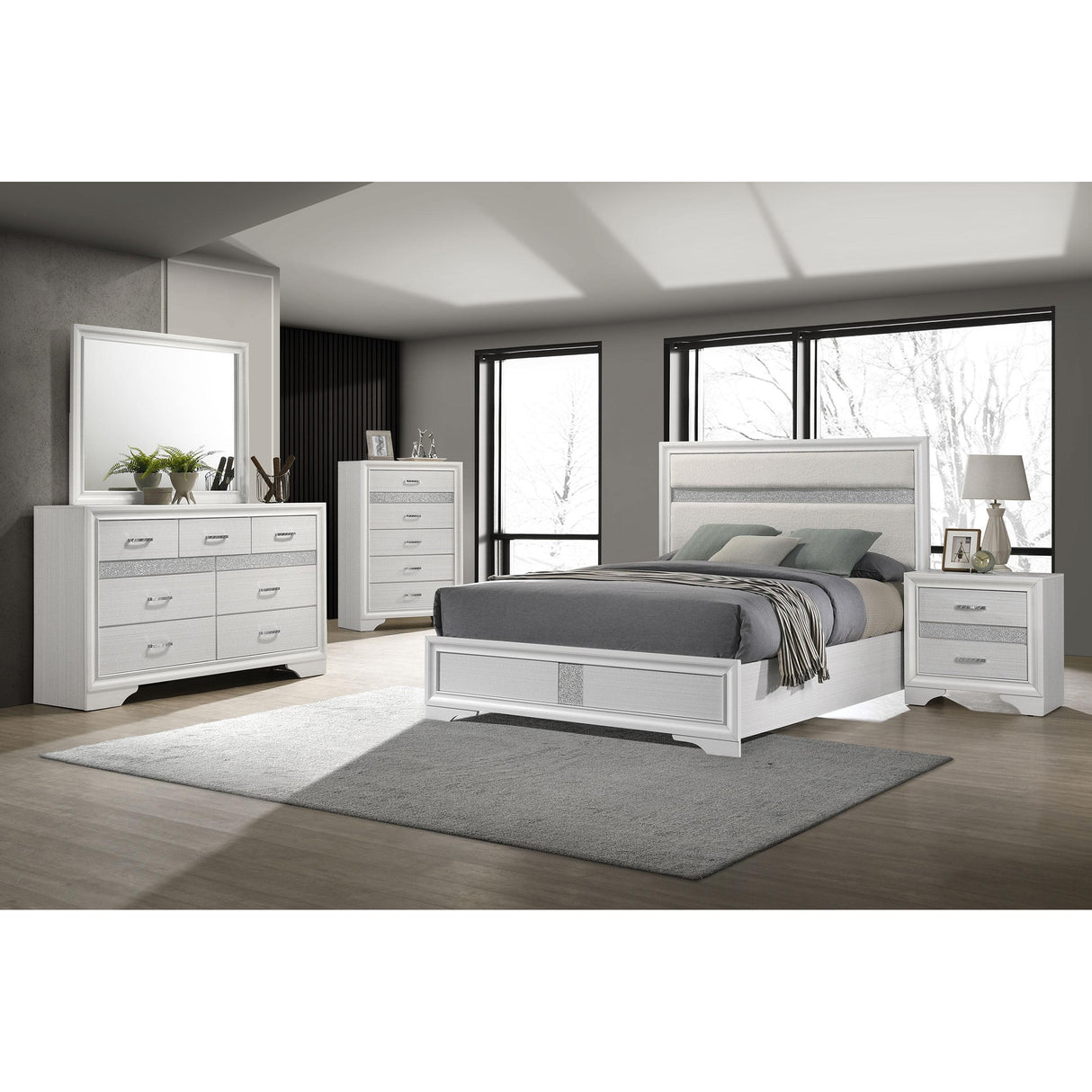 Coaster Furniture Miranda 205110KE 54-inch Upholstered Eastern King Panel Bed - White IMAGE 7
