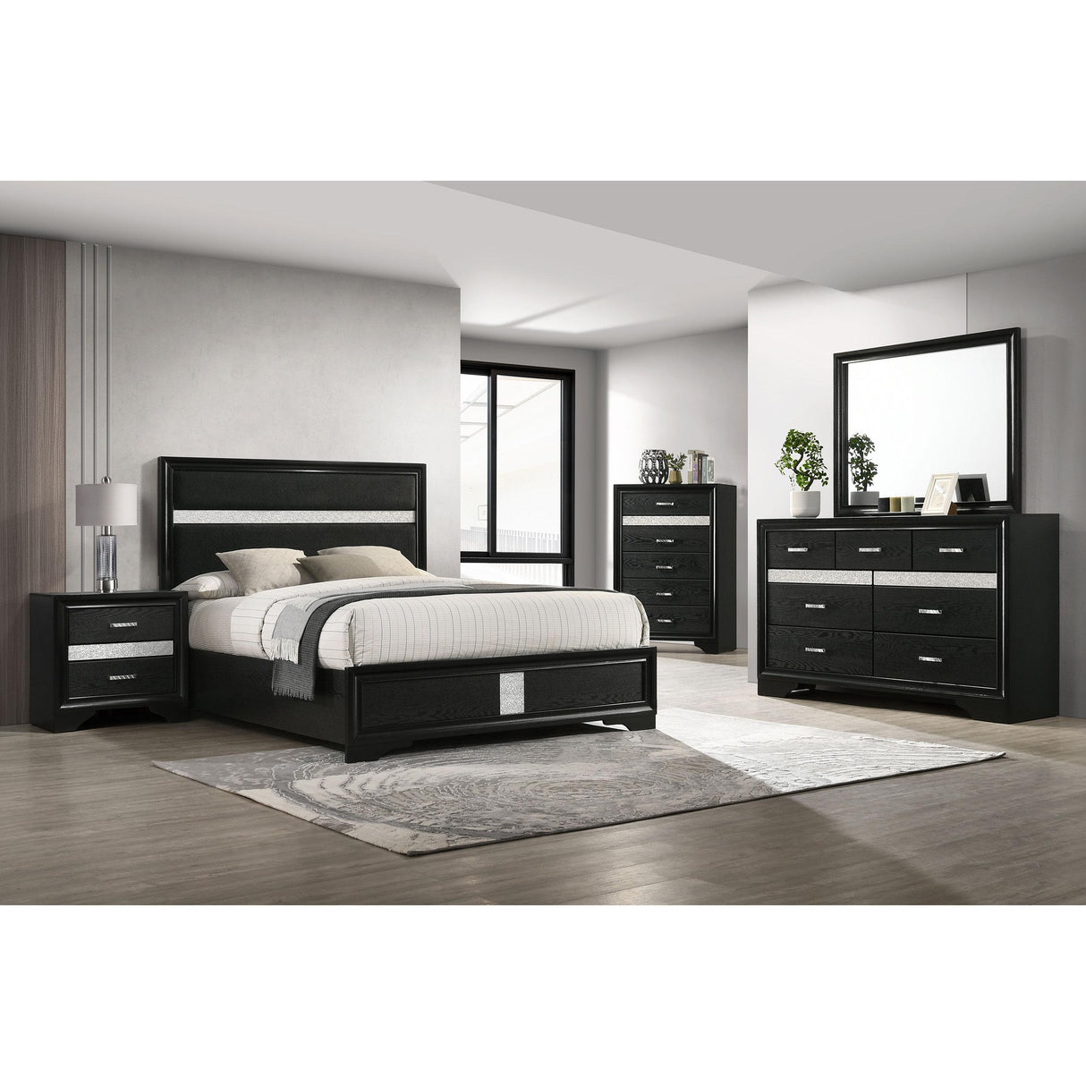 Coaster Furniture Miranda 206360KE 54-inch Upholstered Eastern King Panel Bed - Black IMAGE 5