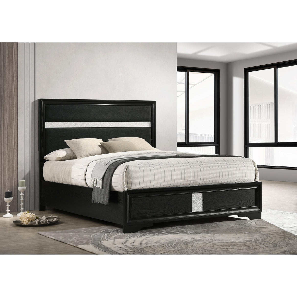 Coaster Furniture Miranda 206360Q 54-inch Upholstered Queen Panel Bed - Black IMAGE 2