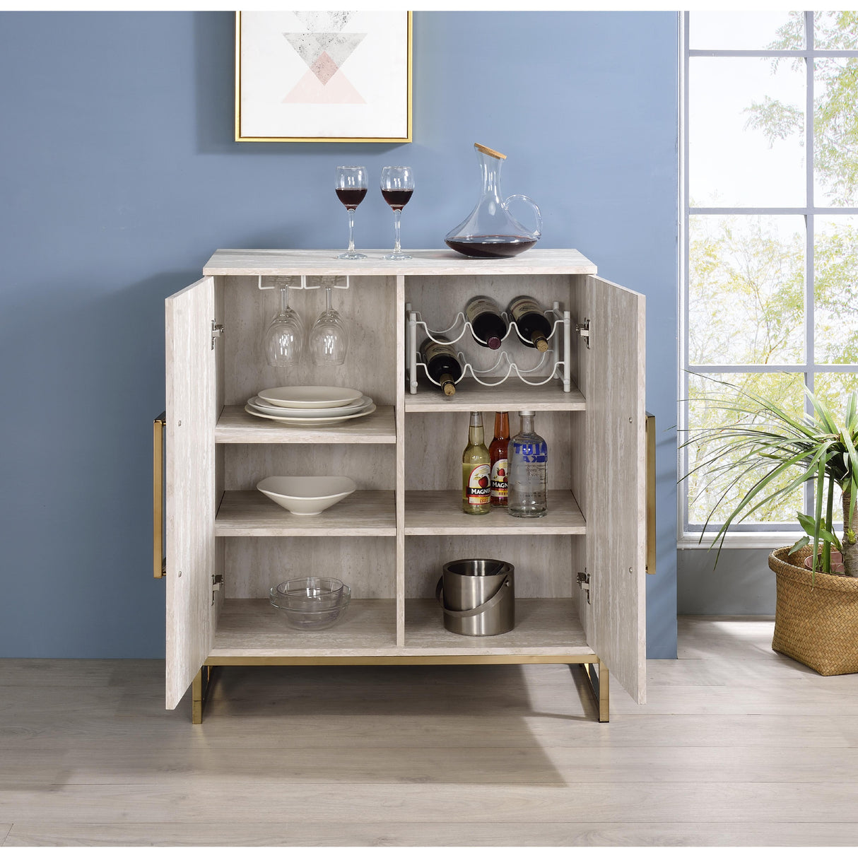 Steve Silver Furniture Larkin LK100SV Faux Marble Wine Cabinet IMAGE 10