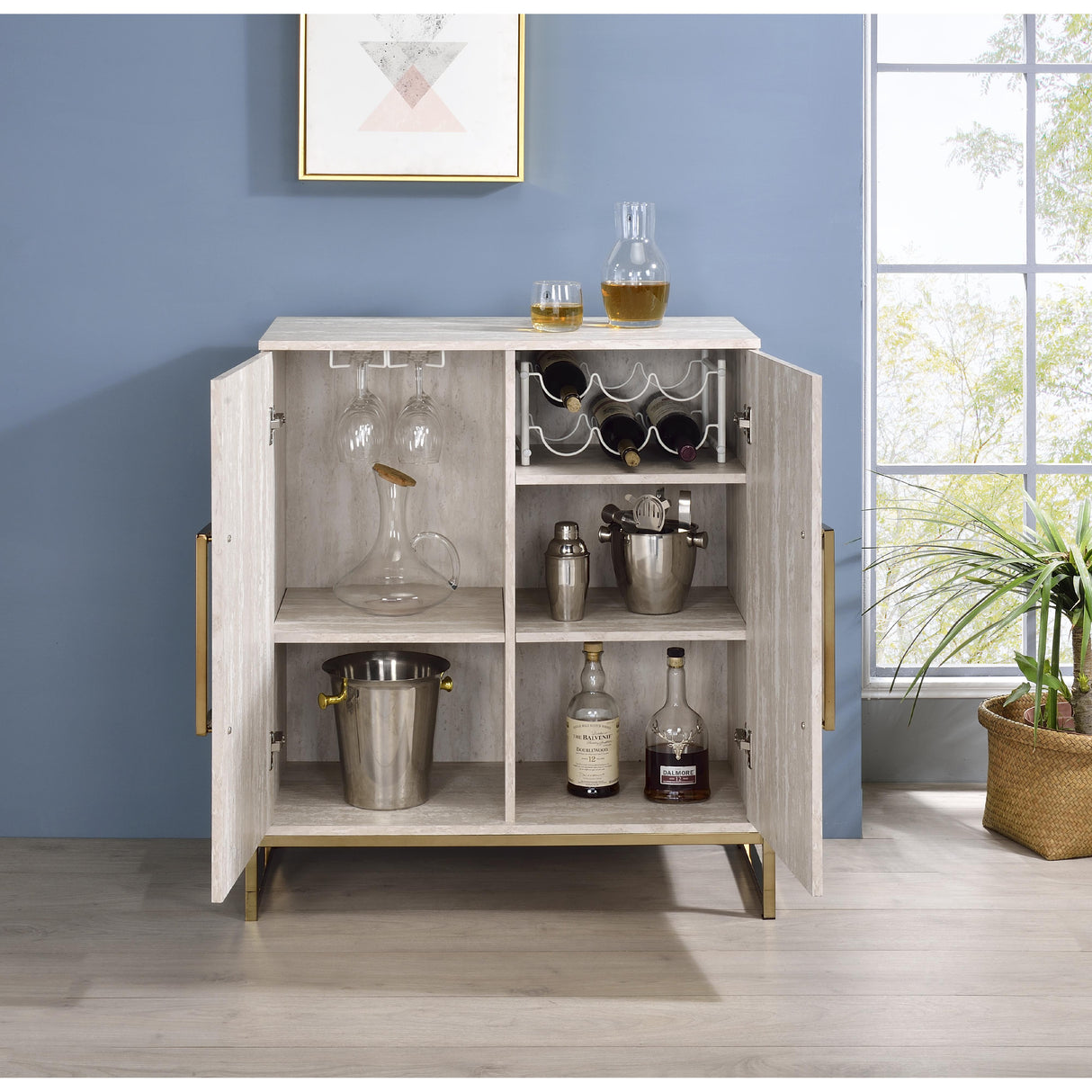 Steve Silver Furniture Larkin LK100SV Faux Marble Wine Cabinet IMAGE 11