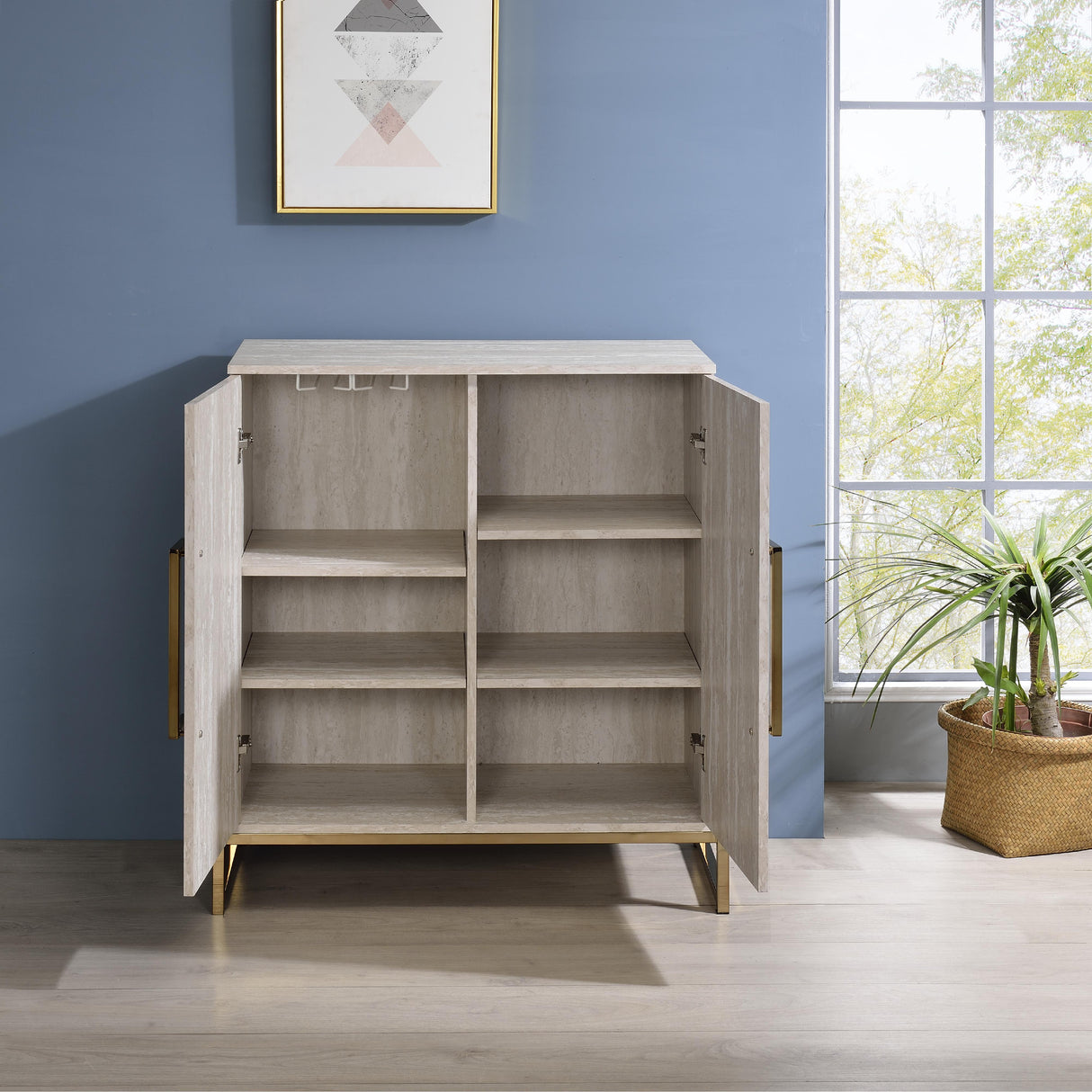 Steve Silver Furniture Larkin LK100SV Faux Marble Wine Cabinet IMAGE 2
