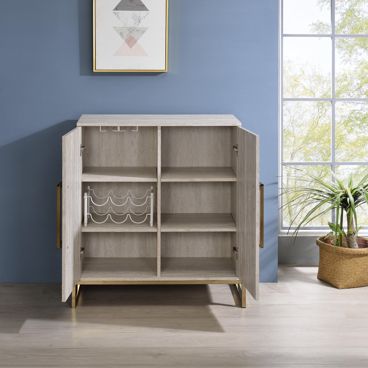 Steve Silver Furniture Larkin LK100SV Faux Marble Wine Cabinet IMAGE 3