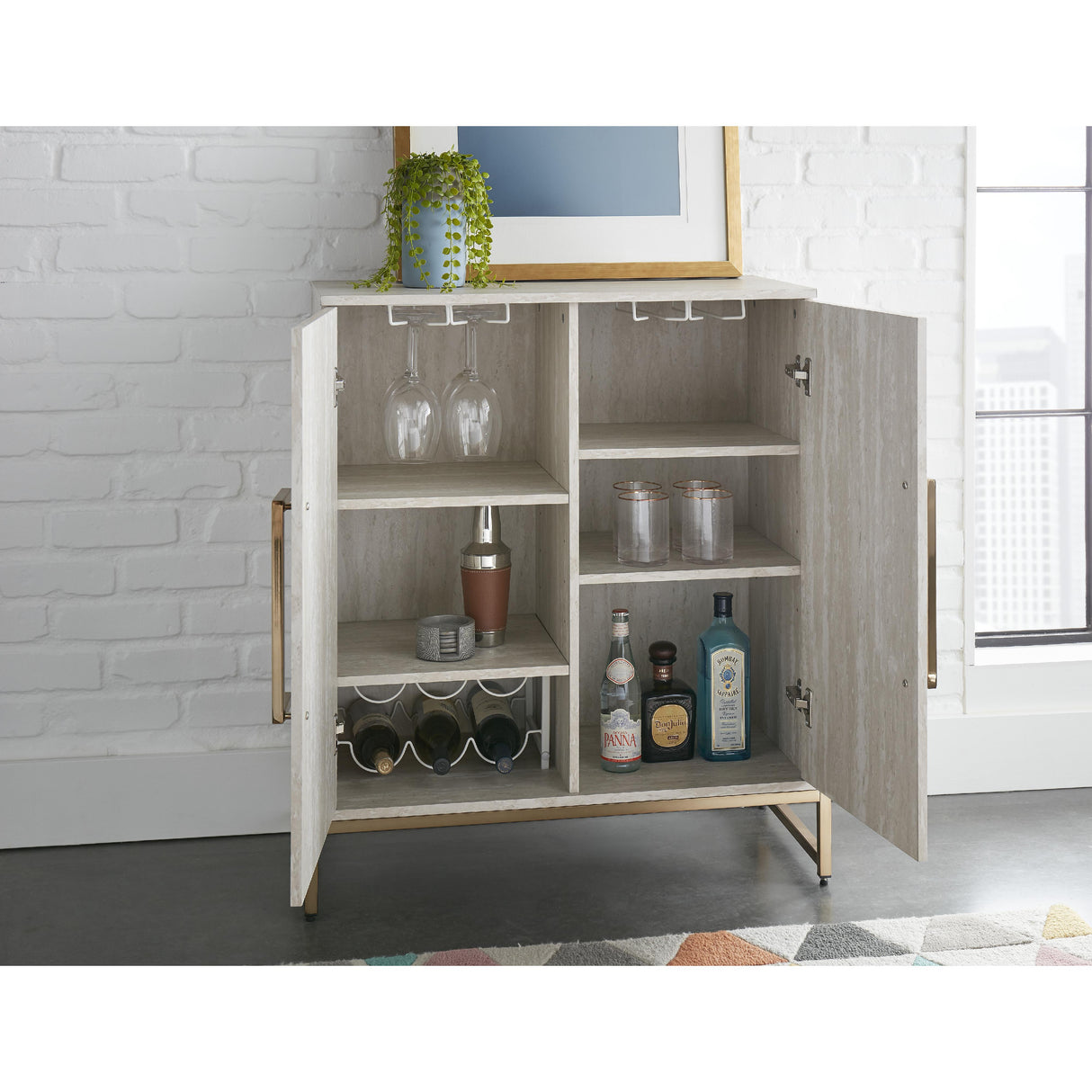 Steve Silver Furniture Larkin LK100SV Faux Marble Wine Cabinet IMAGE 5
