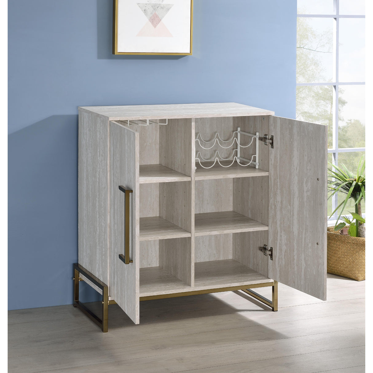 Steve Silver Furniture Larkin LK100SV Faux Marble Wine Cabinet IMAGE 9