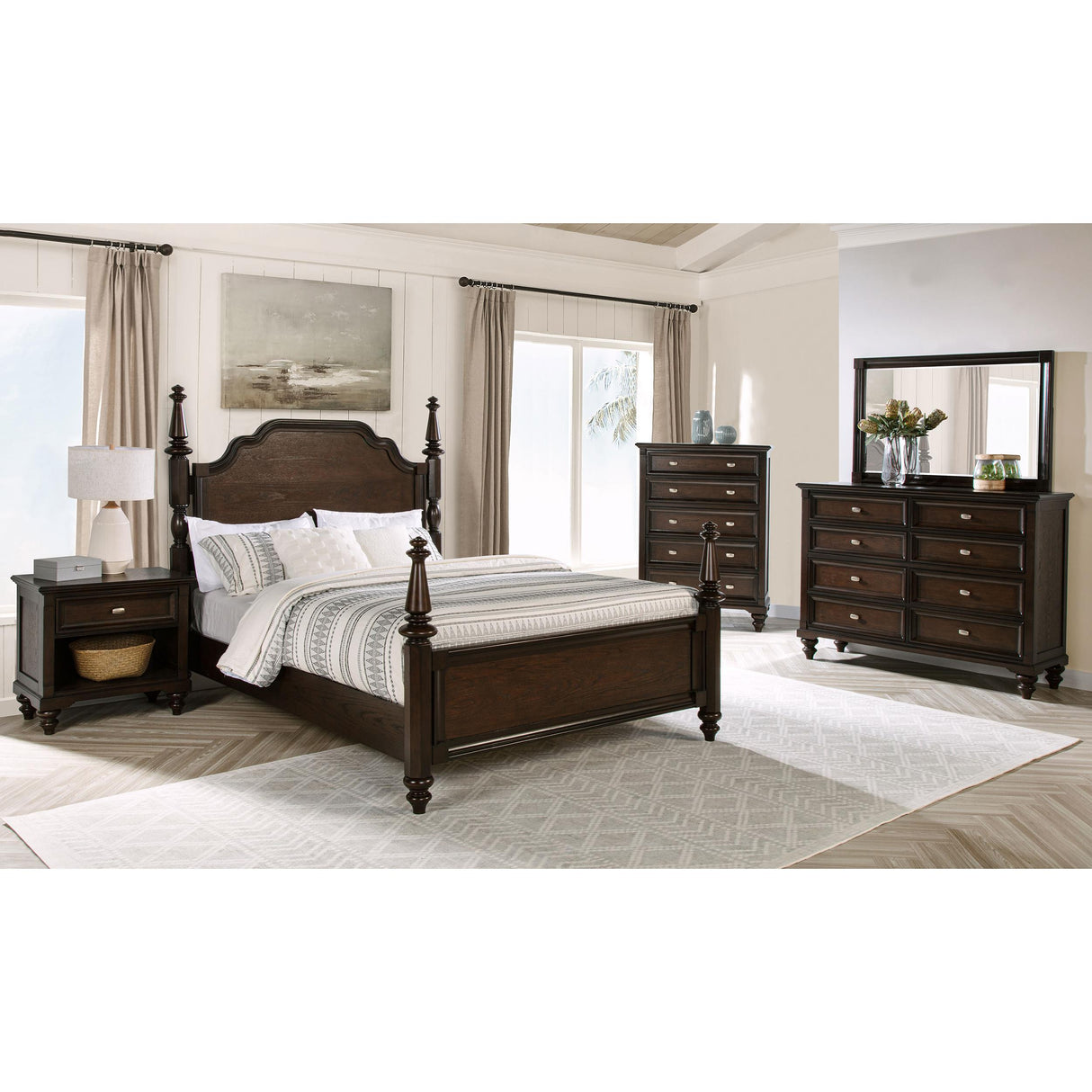 Coaster Furniture Andover 223631KW 63-inch Four Poster California King Bed - Dark Oak IMAGE 3