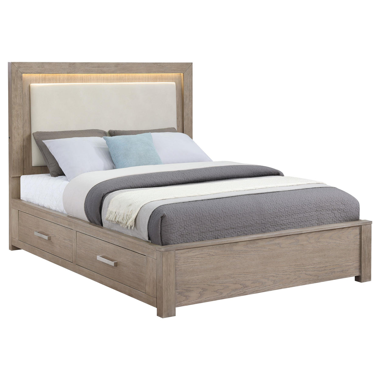 Coaster Furniture Kenora 224850KW 56-inch California King LED Storage Bed - Barley Brown IMAGE 3