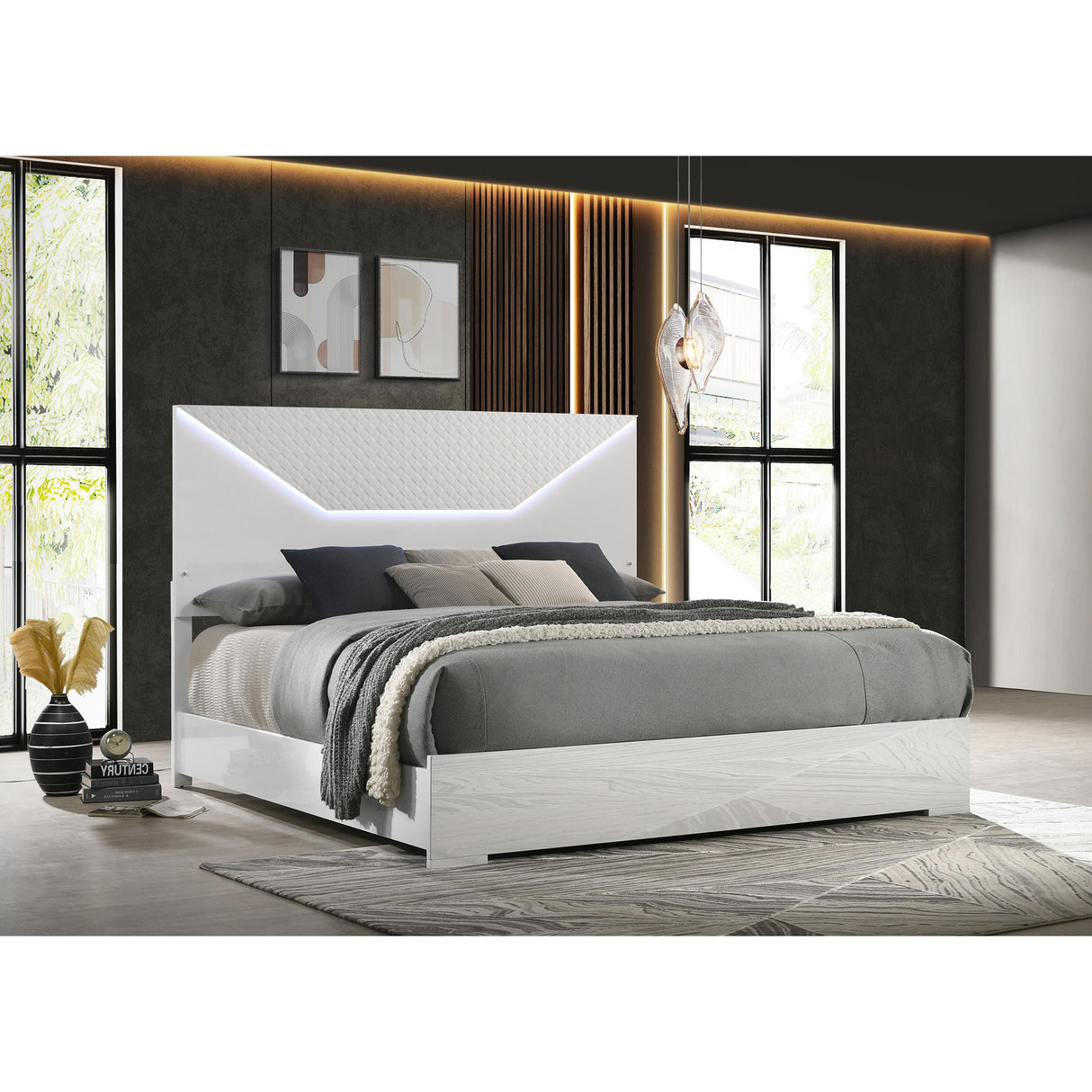 Coaster Furniture Ives 224941KE Eastern King Panel Bed LED Headboard - White High Gloss IMAGE 4