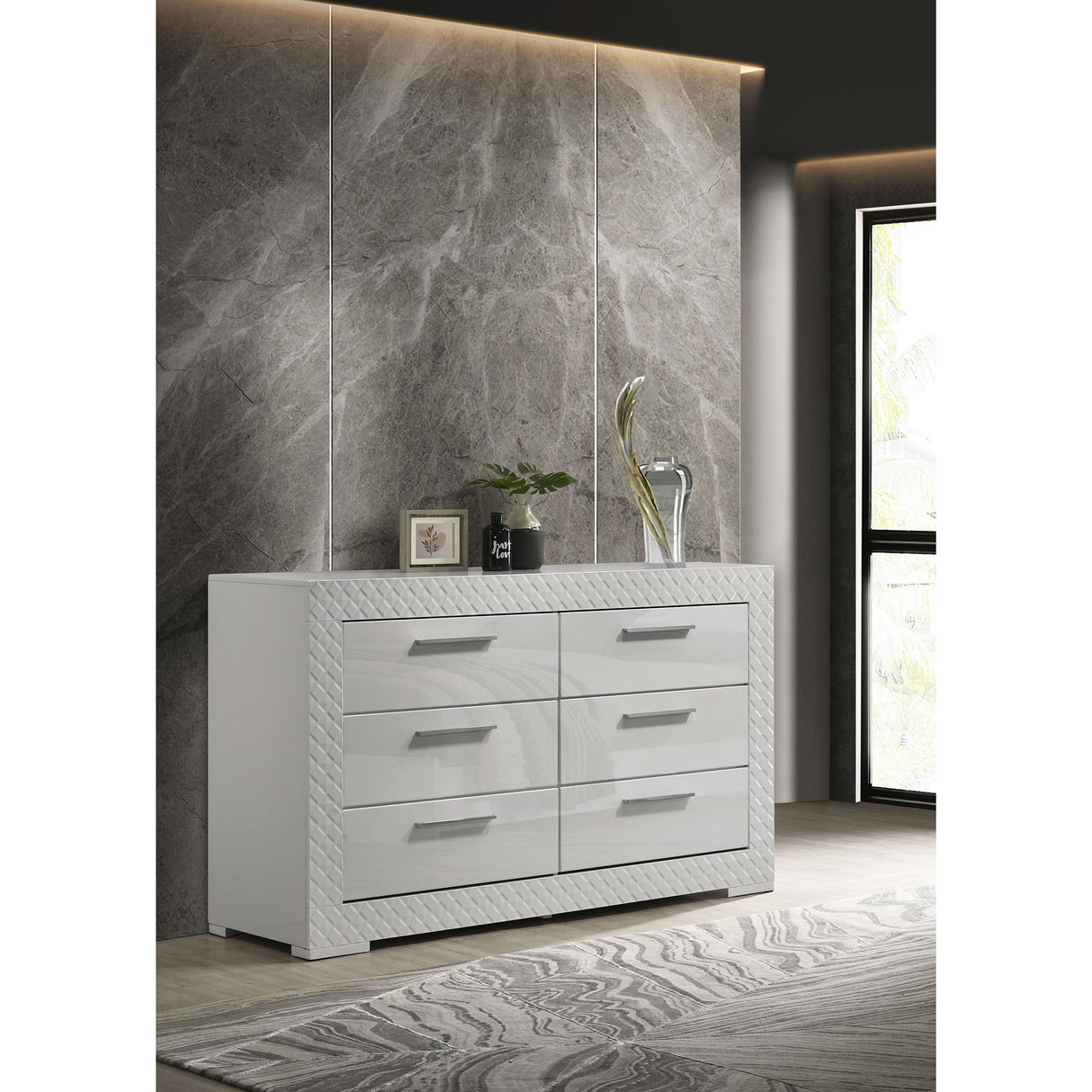 Coaster Furniture Ives 224943 6-Drawer Dresser Cabinet - White High Gloss IMAGE 9