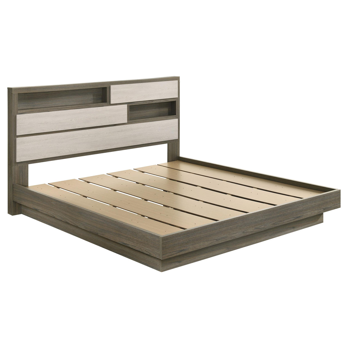 Coaster Furniture Fenwick 224981KE Eastern King Bed Bookcase Headboard - Grey Oak IMAGE 1