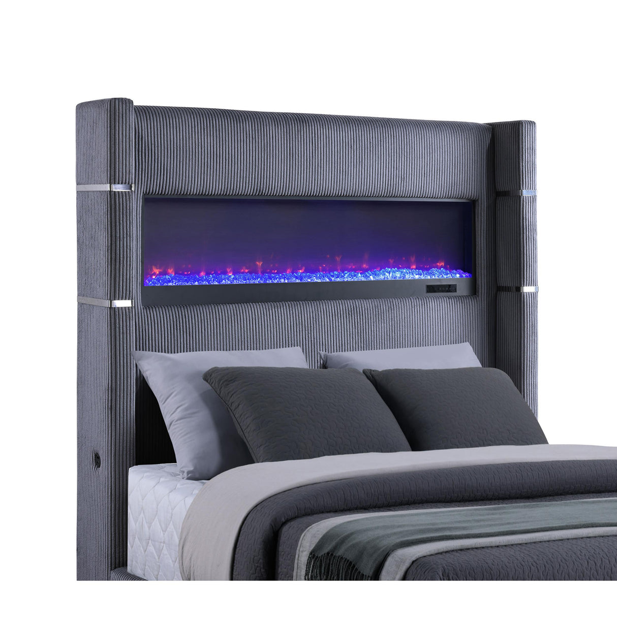 Coaster Furniture Tisdall 306030KE Upholstered Eastern King Flame Visualizer Bed - Grey IMAGE 6