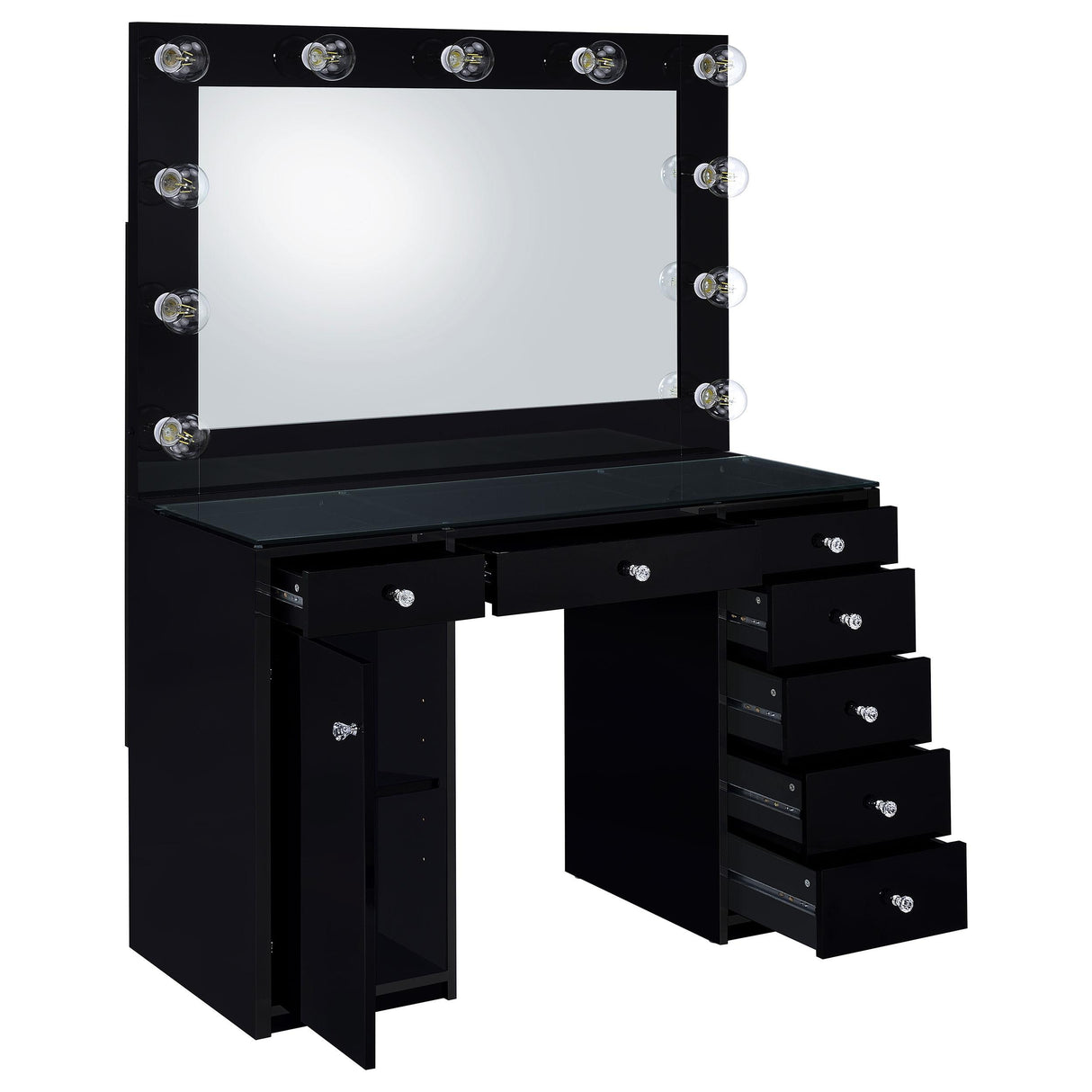 Coaster Furniture Acena 931144 7-Drawer Vanity Set with Lighting - Black High Gloss IMAGE 2