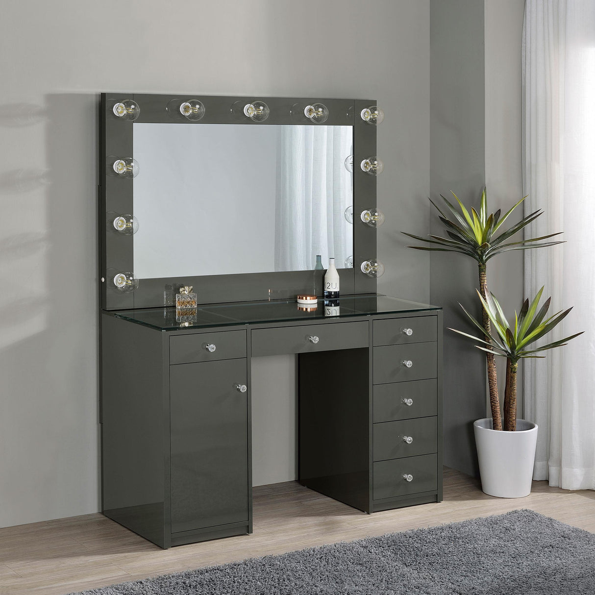 Coaster Furniture Acena 931145 7-Drawer Vanity Set with Lighting - Grey High Gloss IMAGE 8