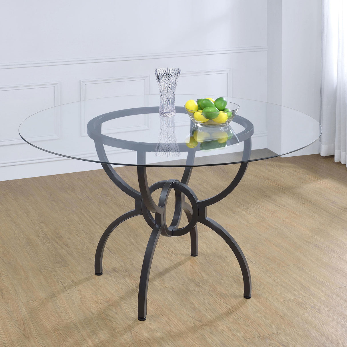 Coaster Furniture Aviano 108291BG Round 48-inch Glass Top Metal Dining Table - Gunmetal IMAGE 4