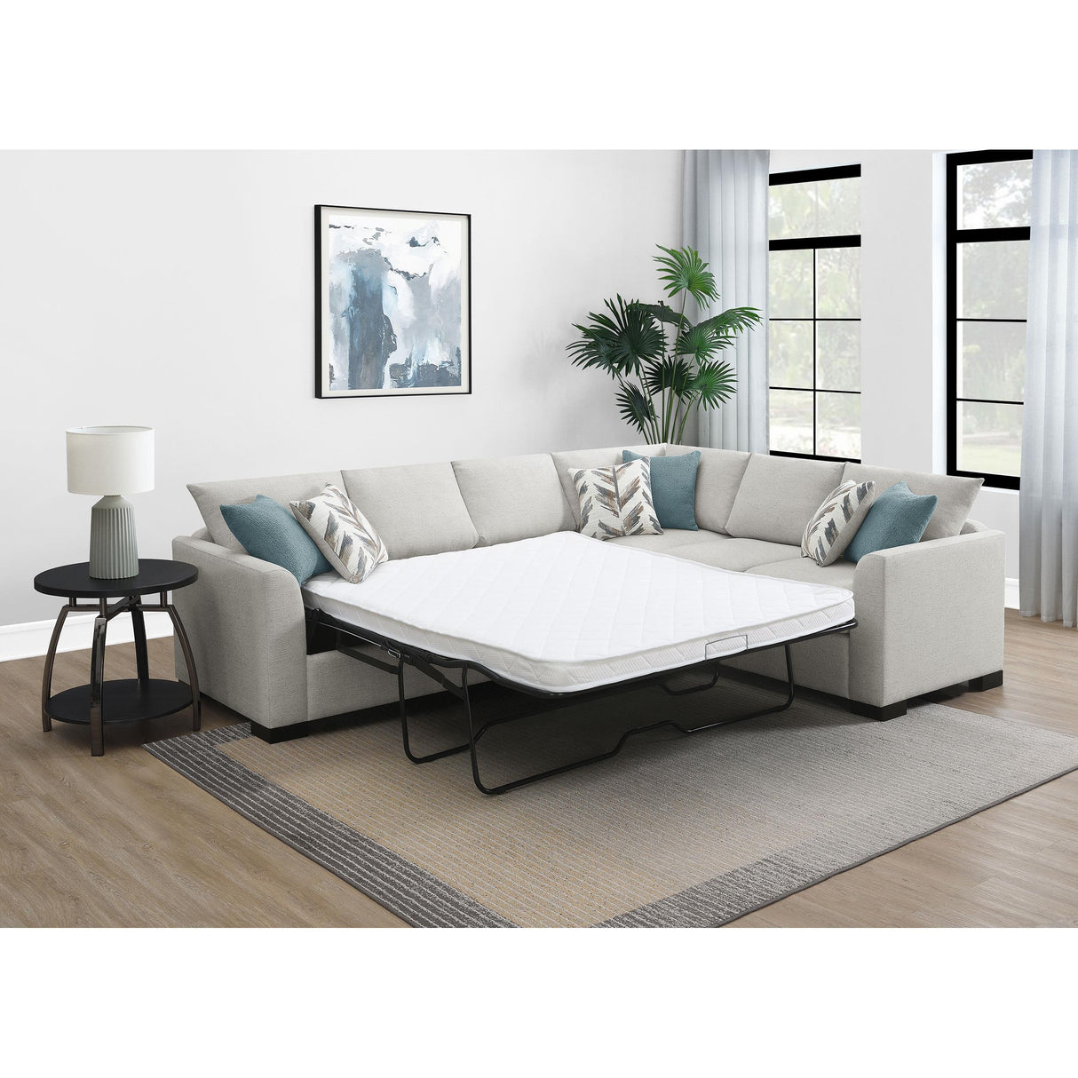 Coaster Furniture Ashford 500818 Chenille Upholstered Sleeper Sectional Sofa - Greige IMAGE 12