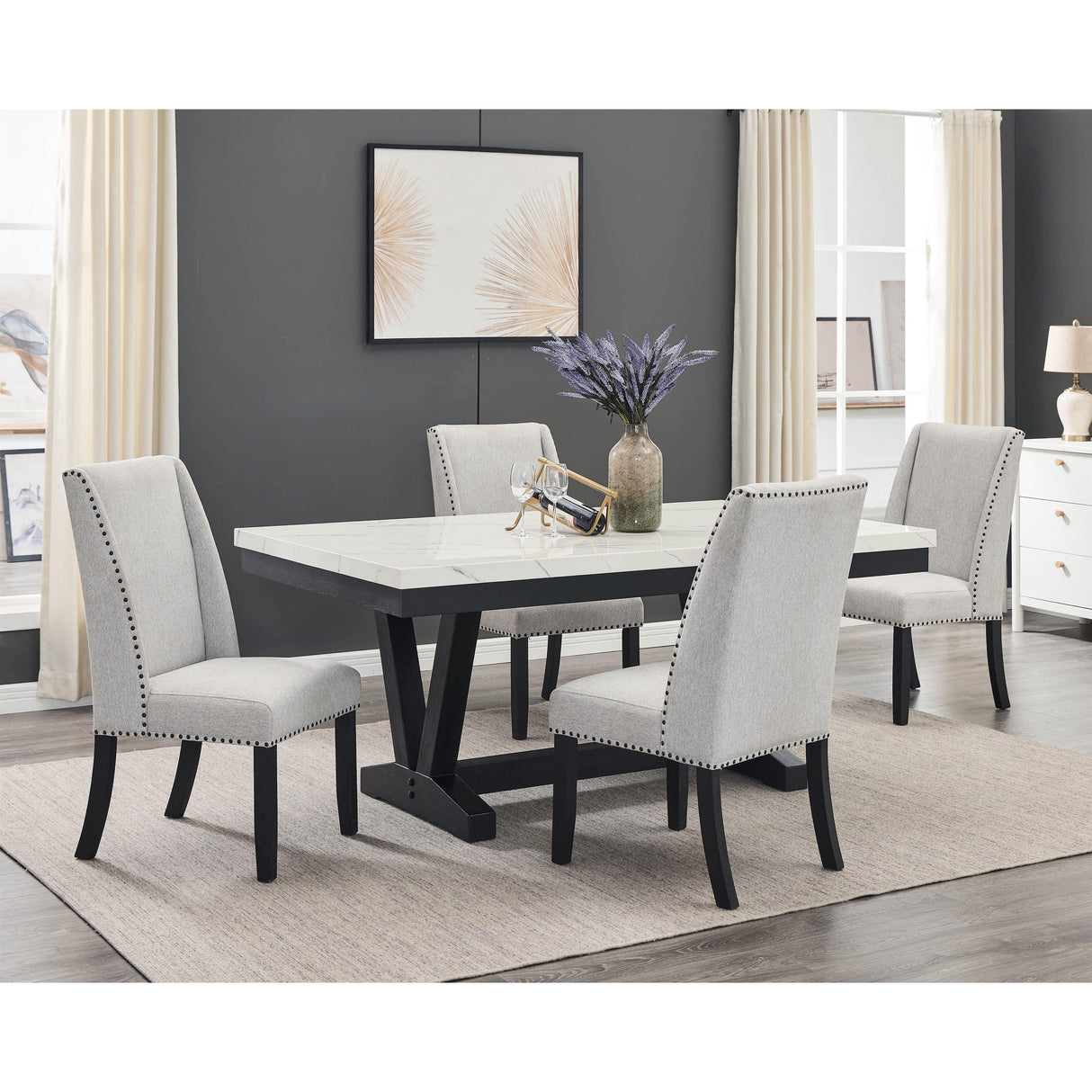 Crown Mark Varley 1320T-4272 Genuine Marble Dining Table IMAGE 4