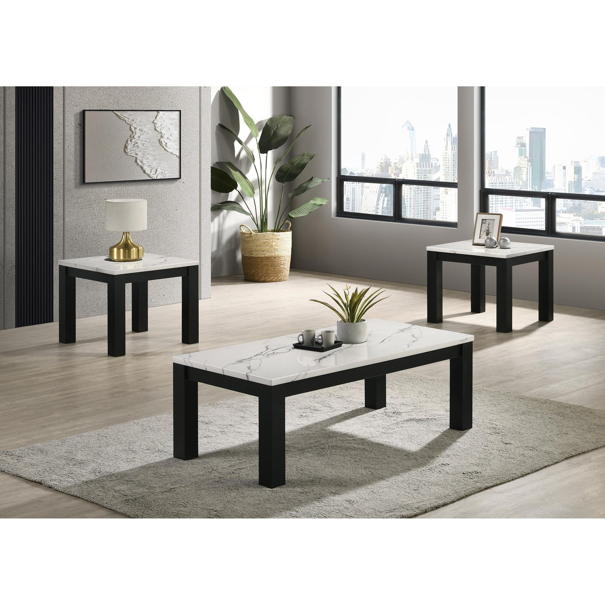 Crown Mark Ivy 4170SET-WH 3 pc Cocktail Table Set - Faux Marble White IMAGE 1
