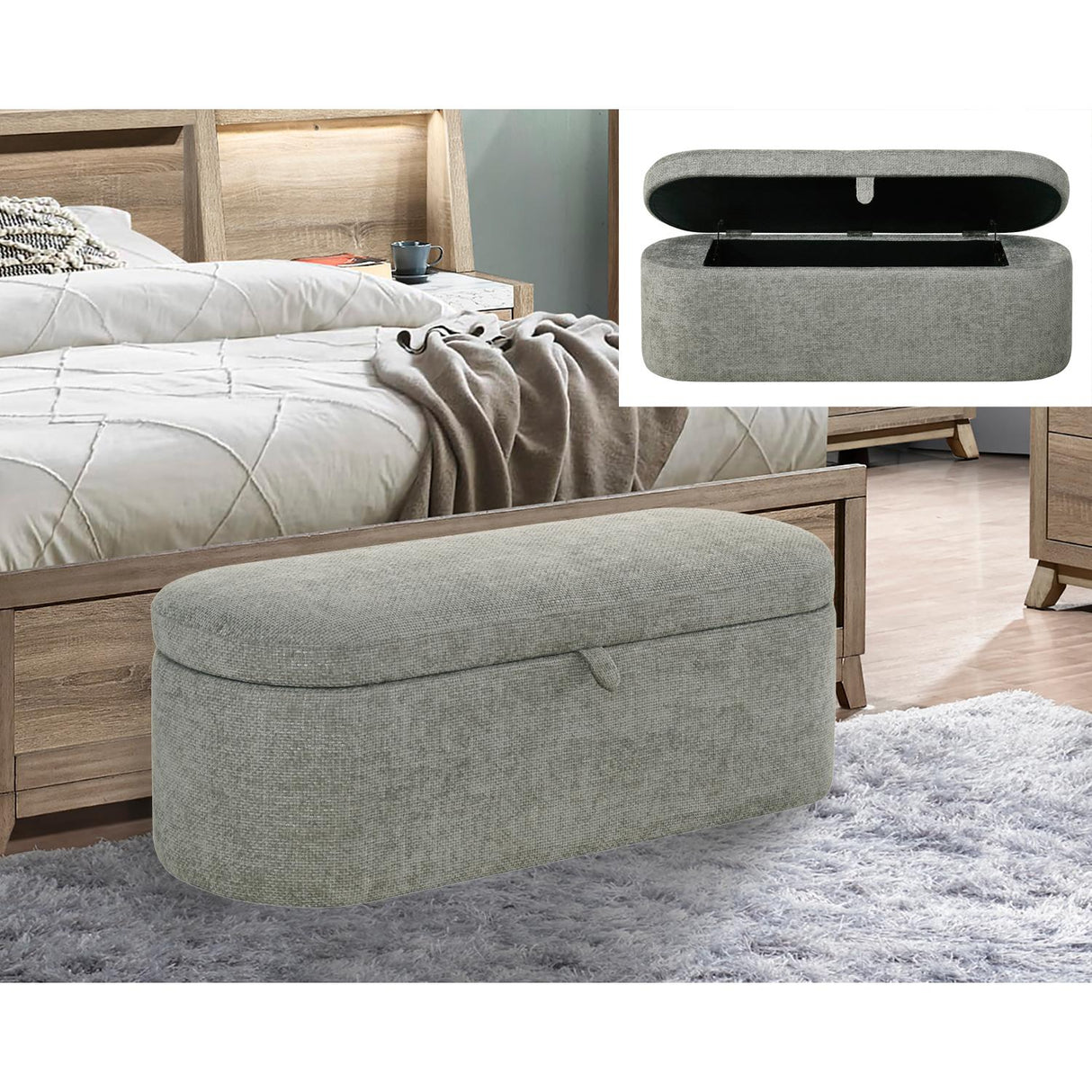 Crown Mark Philipa 4924LG-BENCH Storage Bench - Light Grey Tweed IMAGE 5