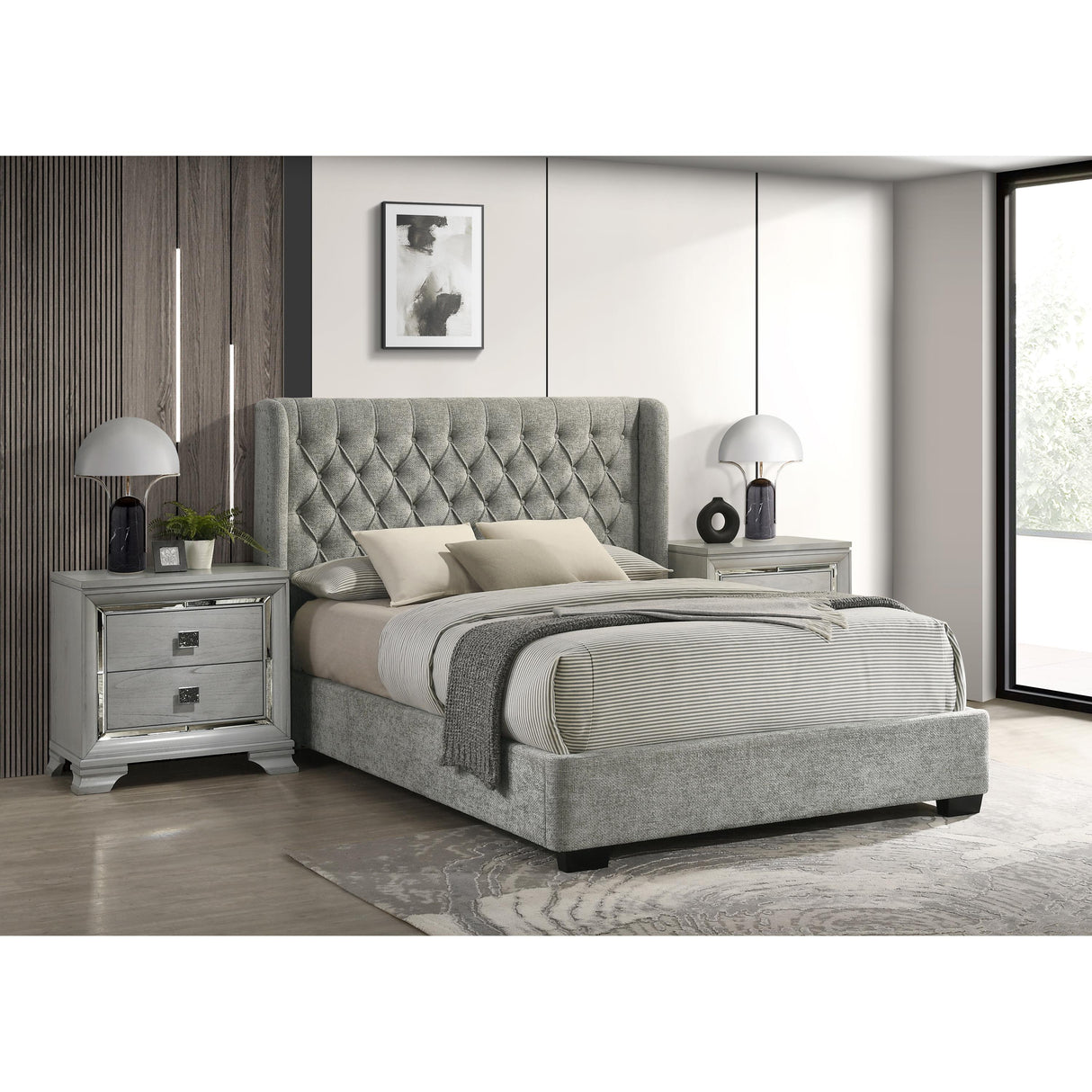 Crown Mark Daphne 5094LG-Q Queen Bed - Light Grey Tweed IMAGE 3