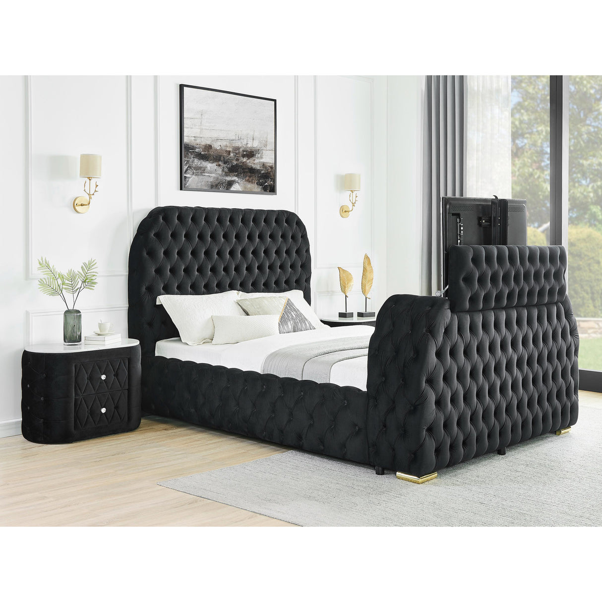 Crown Mark Natalia 5115BK-Q Queen Bed with Fireplace and TV Lift - Black IMAGE 3