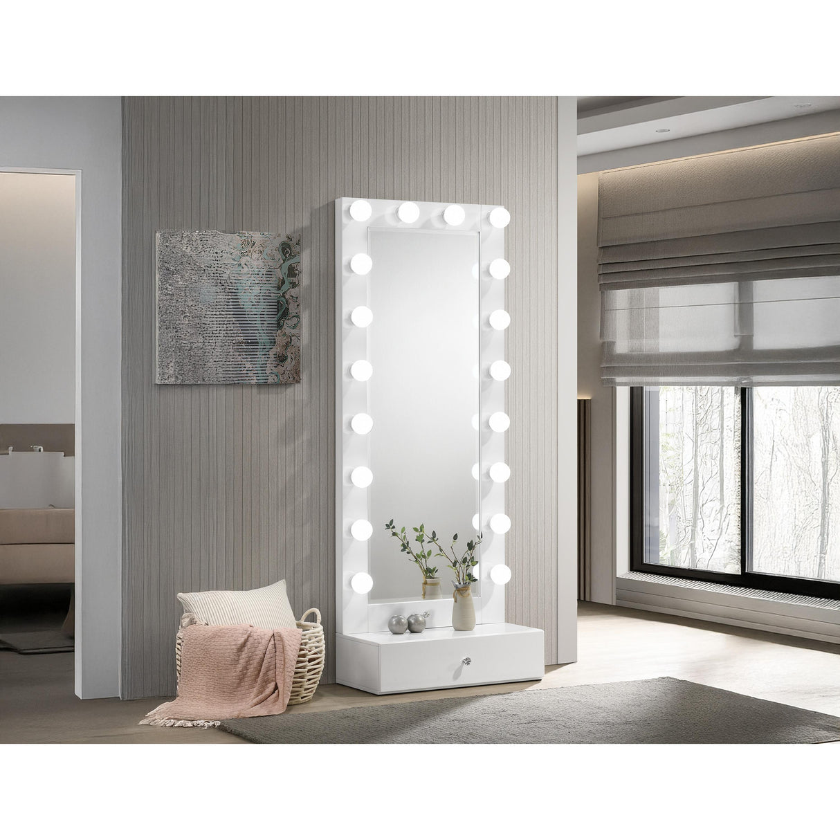 Crown Mark Luxo B4852WH-DB-SET Tall Lighted Vanity with Drawer - White IMAGE 4