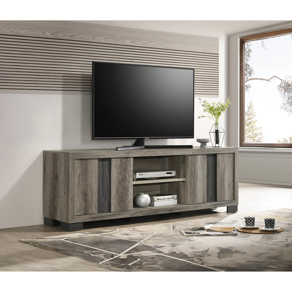 Crown Mark Rangley B6830-99 TV Stand - Grey/Brown IMAGE 4
