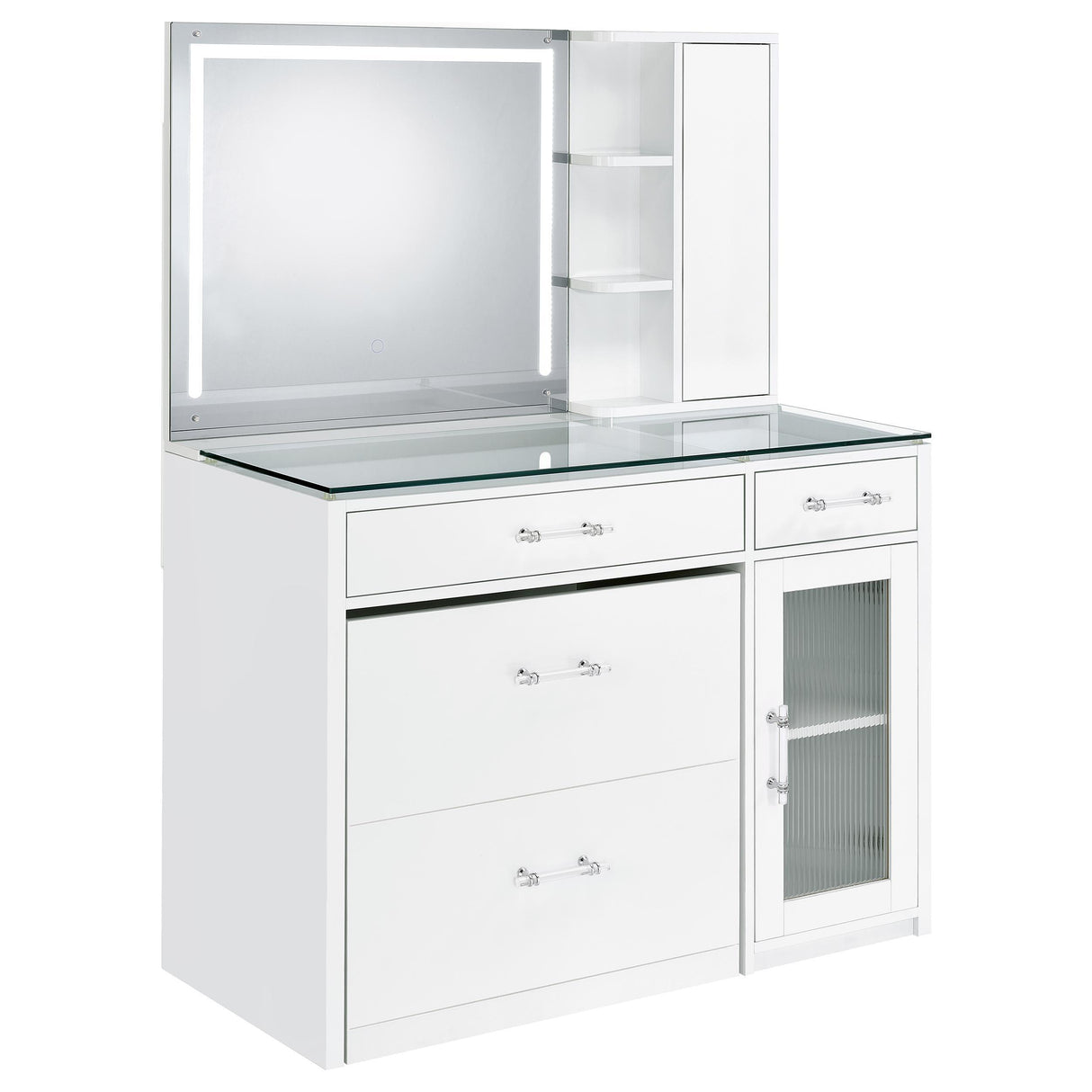Coaster Furniture Flora 930218 2-drawer Vanity Set with LED Mirror - White High Gloss IMAGE 1