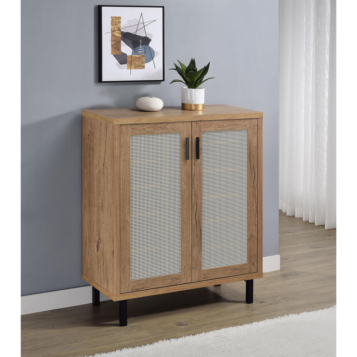 Coaster Furniture Teller 950421 2-door Shoe Storage Cabinet - Natural Oak IMAGE 2