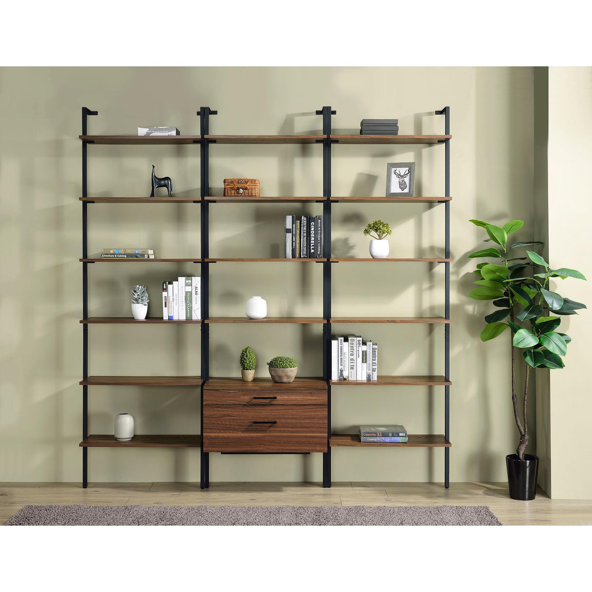 Coaster Furniture Owens 980074-S3 3-piece 96-inch Wall Mounted Bookshelf Set - Walnut IMAGE 2